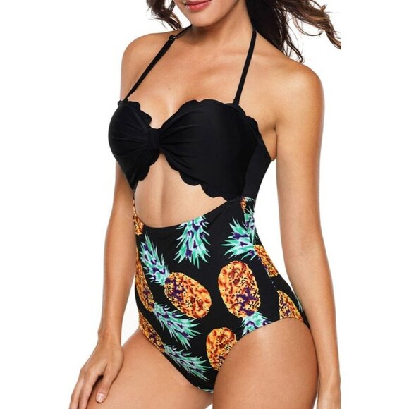 Bower Millet Women's Black Scalloped Top Cut Out Pineapple‎ One Piece Swimsuit M - Picture 8 of 8